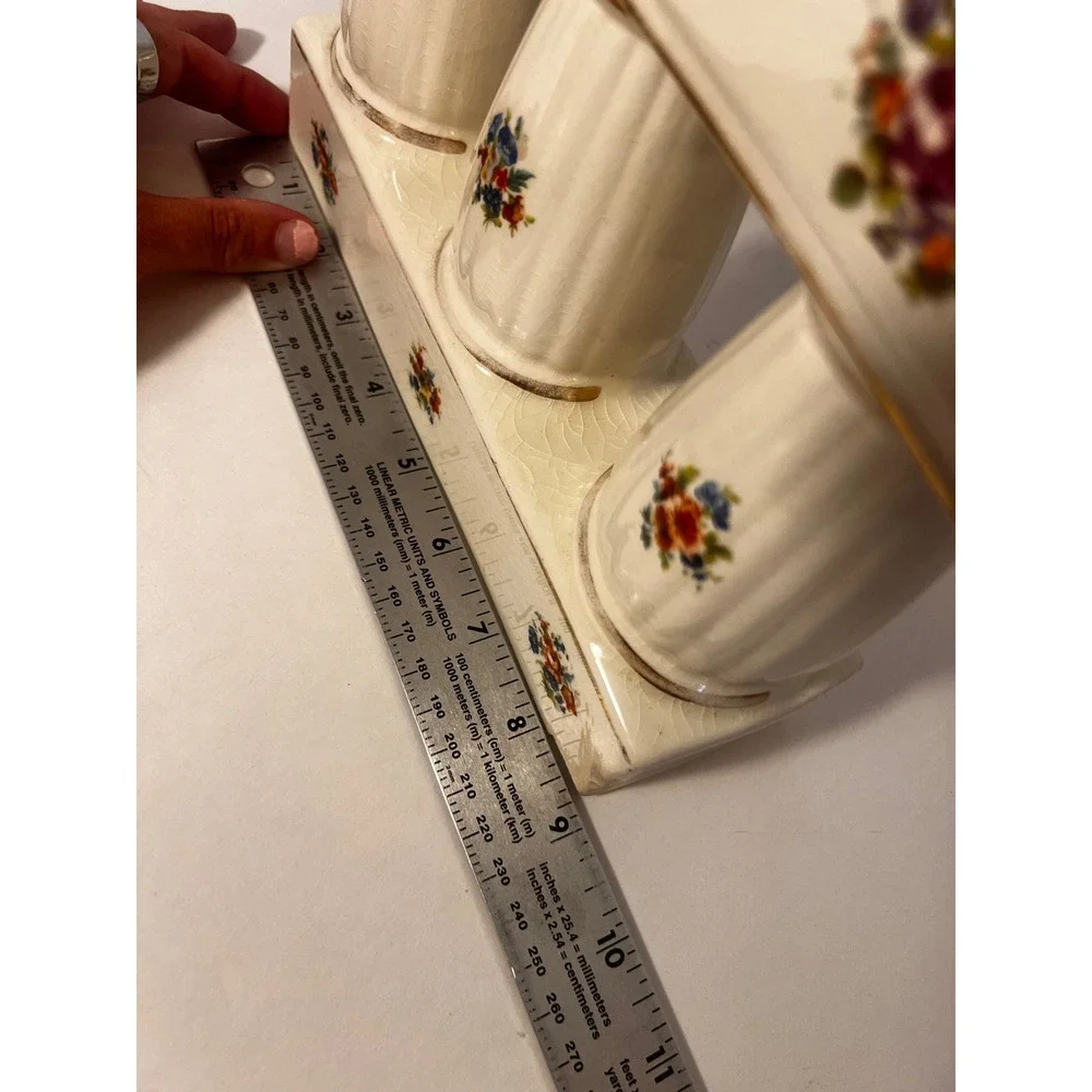 Vintage C.H. Germany Ceramic Mantel Clock Floral Column Crackle Glaze Mechanical